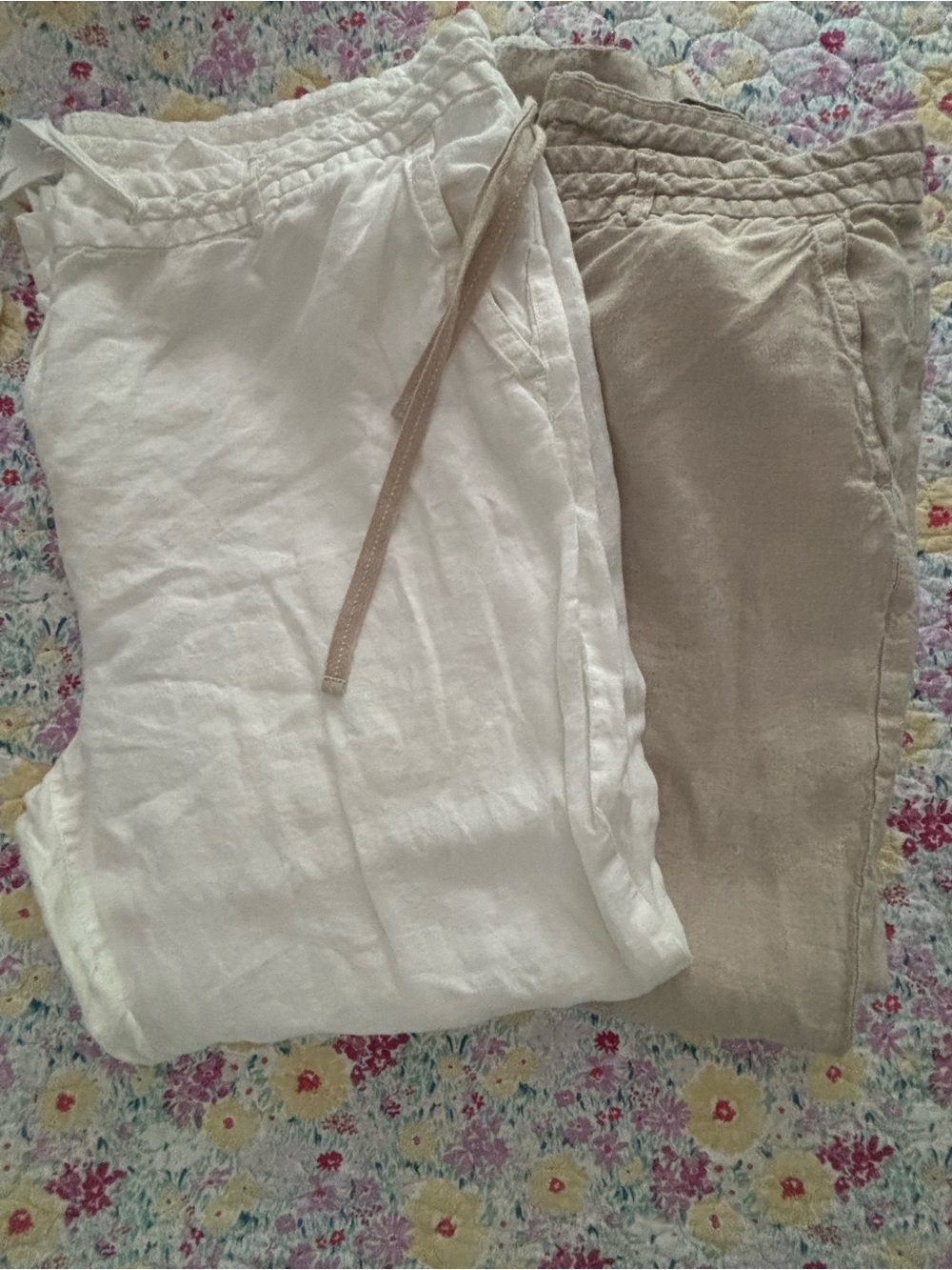 L.L. Bean White and Beige Wide Leg Pants Set